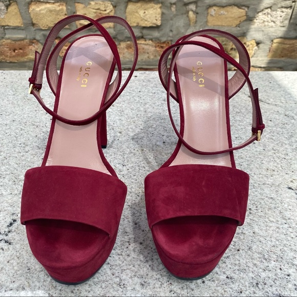Gucci Leila Platform Suede Sandal Burgundy - Picture 3 of 16